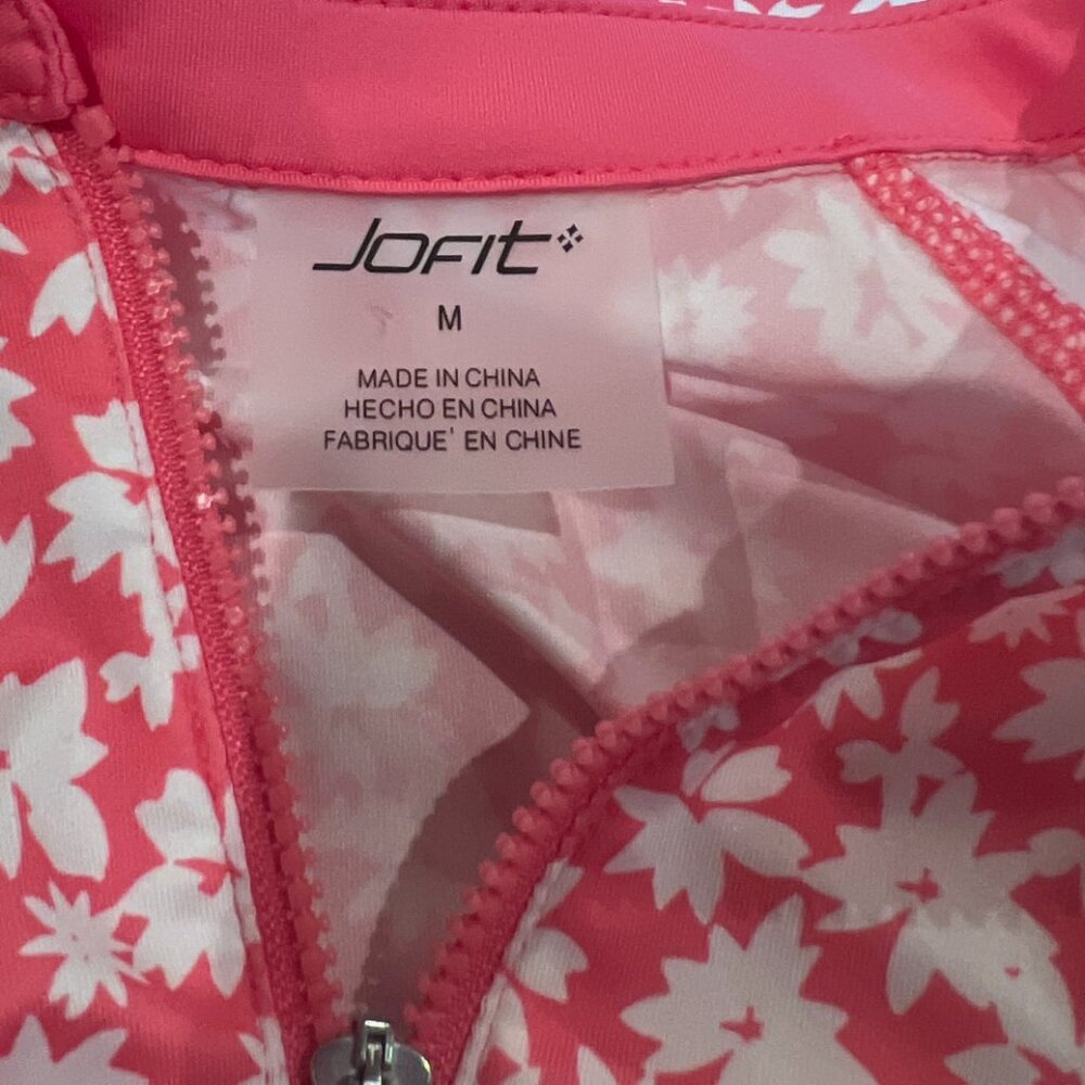 Jofit Top Quarter Zip Mock Neck Polo Women's Medium White Pink Floral UPF 50+ - Picture 3 of 5